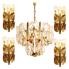 Vintage Light Fixtures "Florida" Kalmar, Crystal Glass, 1 Chandelier and 4 Wall Lights