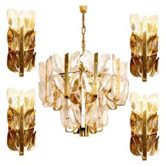 Light Fixtures "Florida" Kalmar, Crystal Glass, 1 Chandelier and 4 Wall Lights