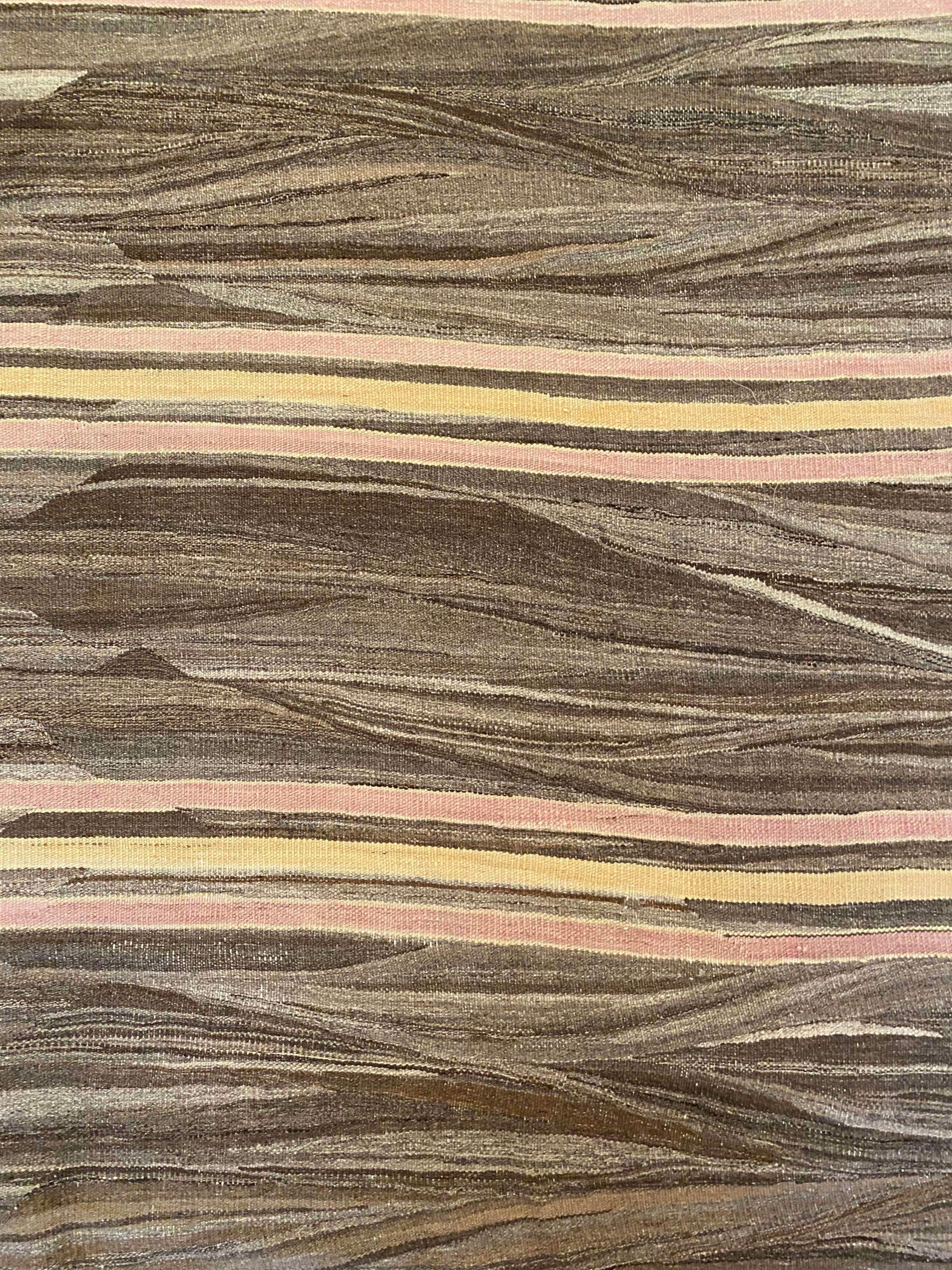Light French Beige & Chocolate Striped Kilim In Good Condition For Sale In Sag Harbor, NY