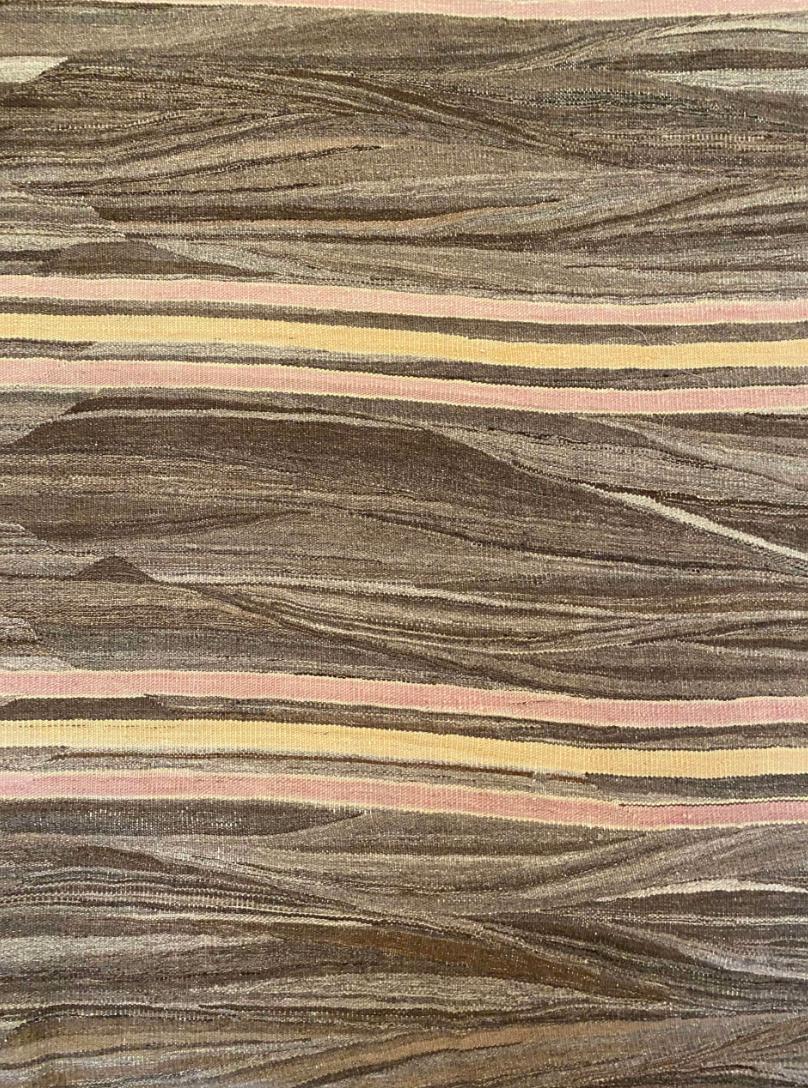 Contemporary Light French Beige & Chocolate Striped Kilim For Sale
