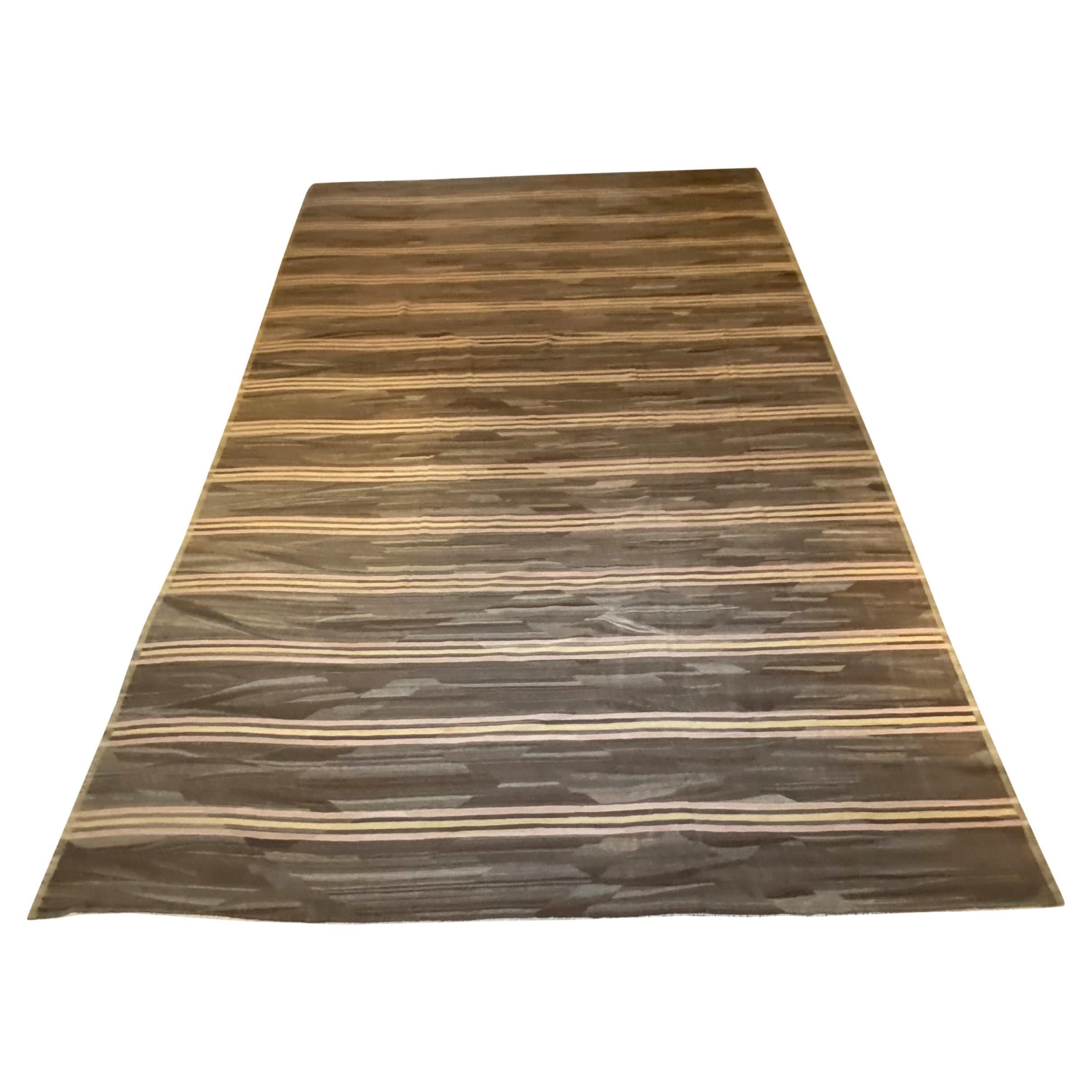 Light French Beige & Chocolate Striped Kilim For Sale