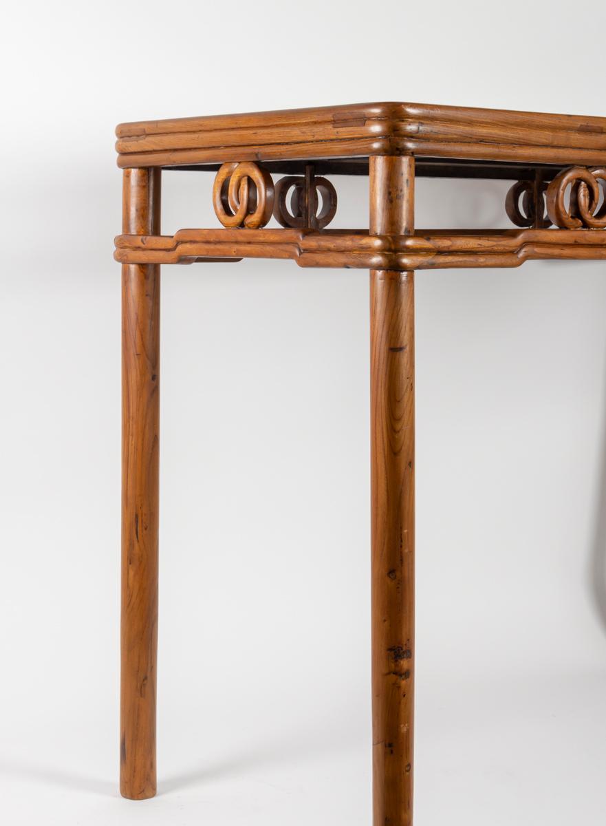Fruitwood Light Fruit Wood Table with Rings Decor on Belt, China, 1900