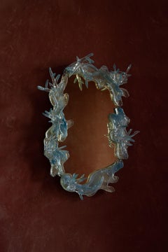 Light Gold Mirror With Light Blue Decor by Emilie Lemardeley