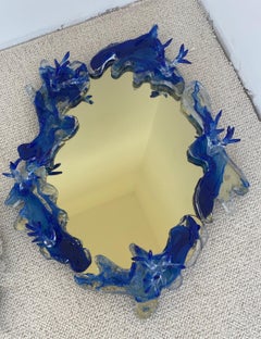 Light Gold Mirror With Ultramarine Blue Decor by Emilie Lemardeley