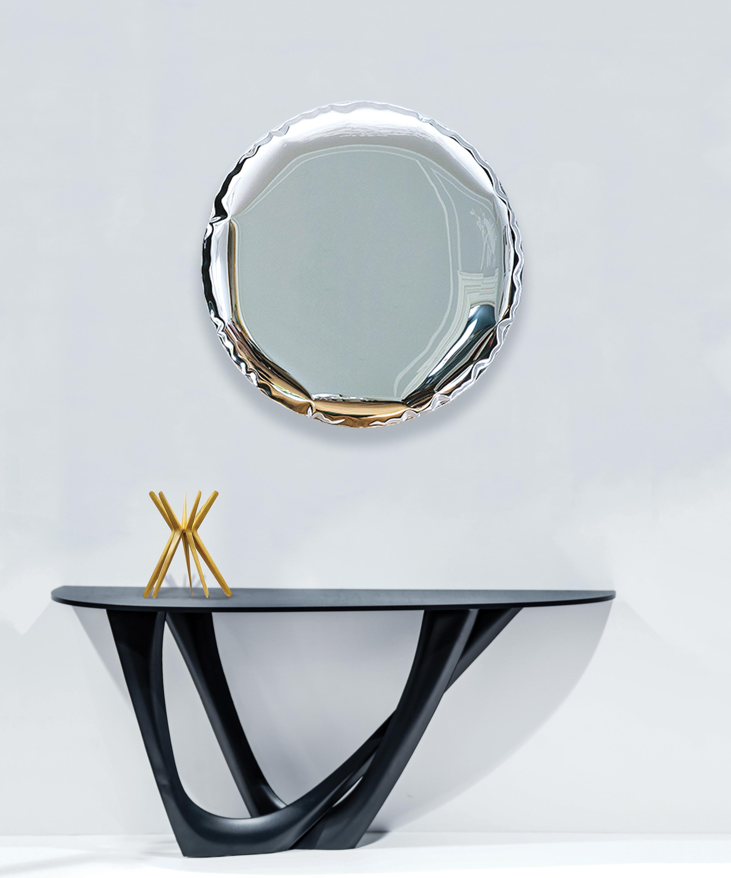 Organic Modern Light Gold Oko 150 Sculptural Wall Mirror by Zieta For Sale