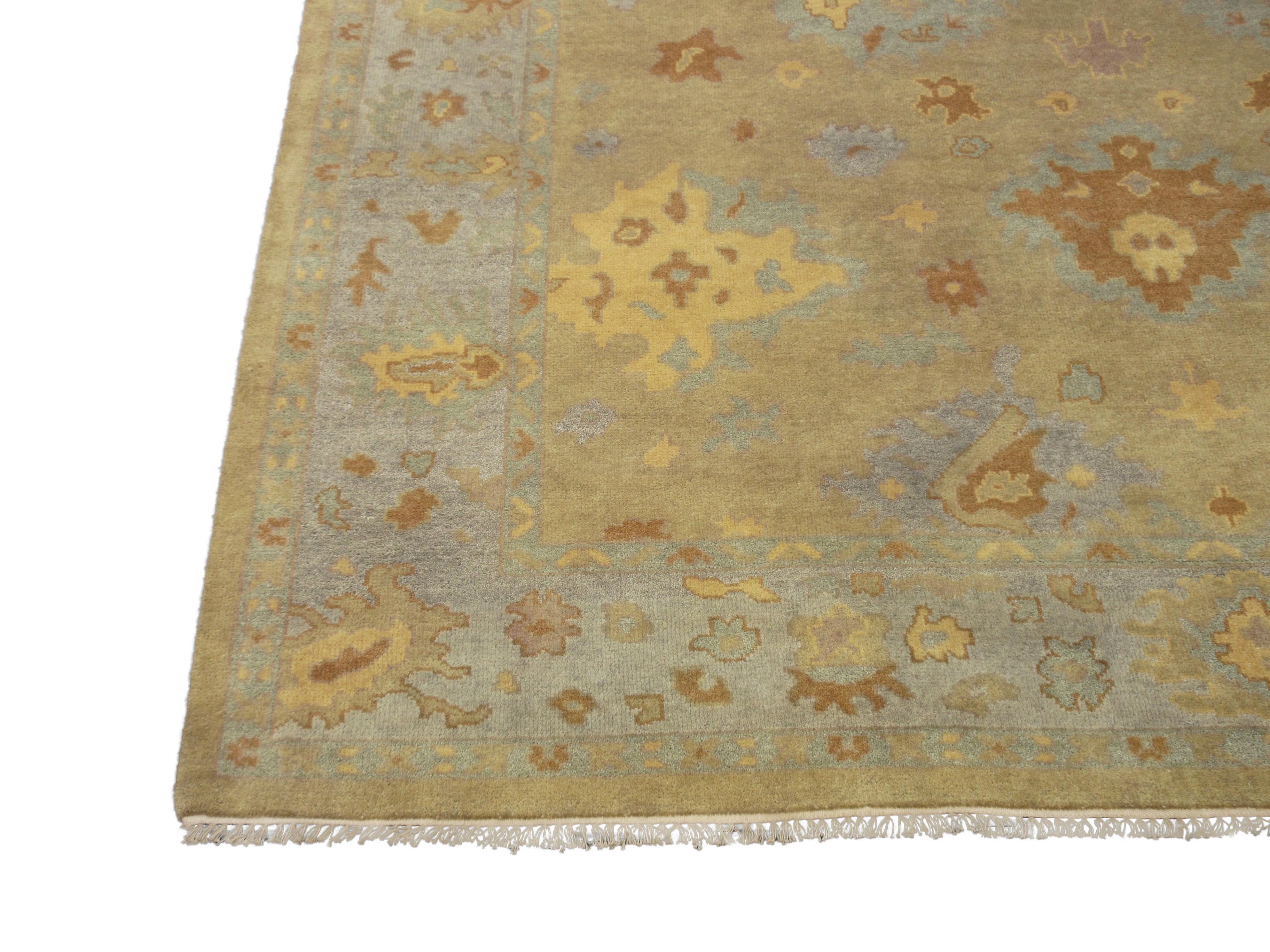 Hand-Knotted Light-Gold Oushak Area Rug For Sale
