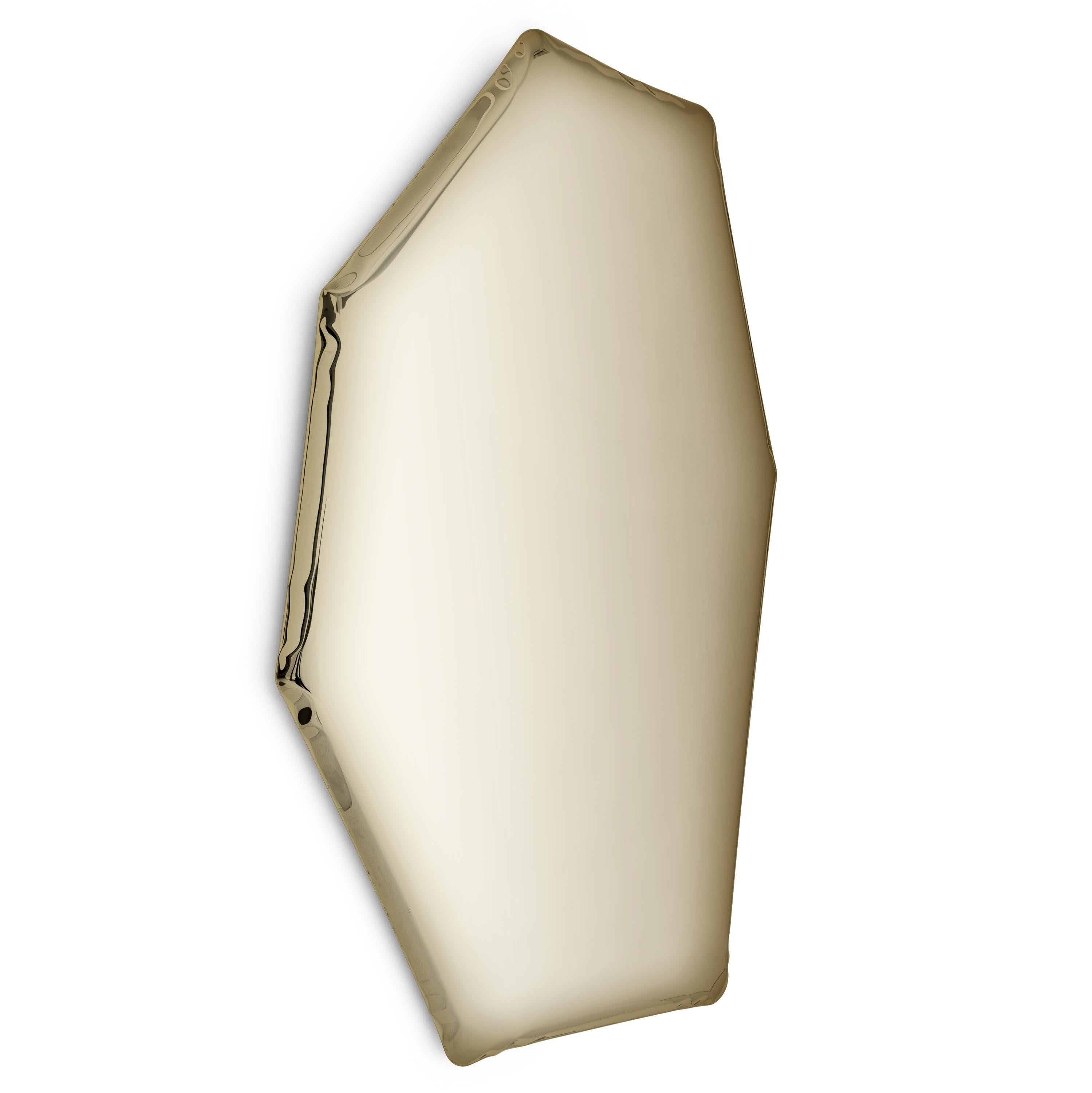 Light Gold C2 sculptural wall mirror by Zieta
Dimensions: D 6 x W 94 x H 149 cm 
Material: Stainless steel. 
Finish: Light gold. 
Available in finishes: Stainless Steel, Deep Space Blue, Emerald, Saphire, Saphire/Emerald, Dark Matter, Red Rubin,