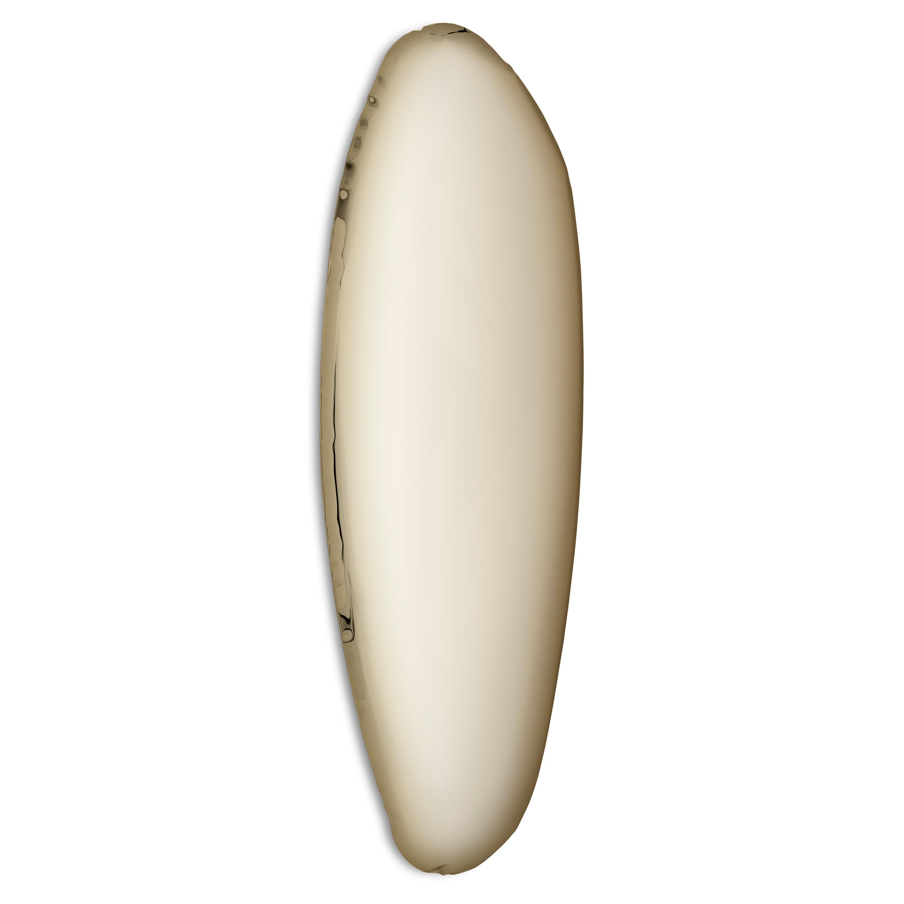 Light Gold Tafla O1 wall mirror by Zieta
Dimensions: D 6 x W 100 x H 225 cm 
Material: Stainless steel.
Finish: Light gold.
Available finishes: Stainless steel, white matt, sapphire/emerald, sapphire, emerald, deep space blue, dark matter, red