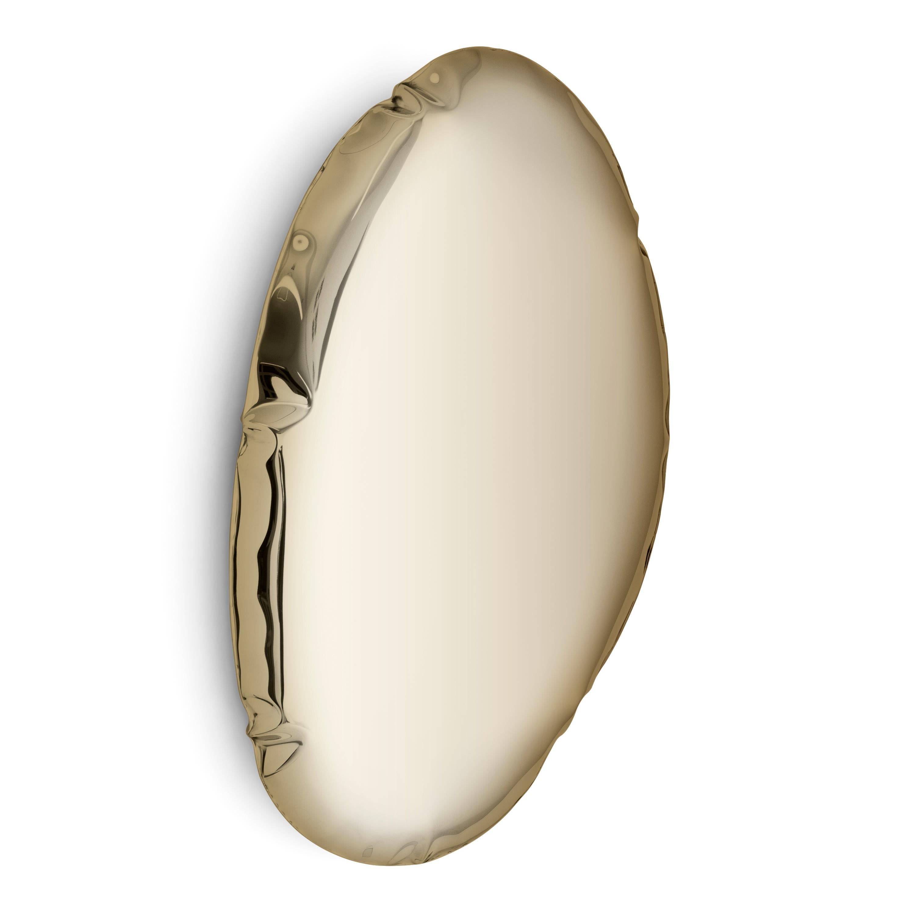 Light gold tafla O5 wall mirrorby Zieta
Dimensions: D 6 x W 40 x H 60 cm 
Material: stainless steel.
Finish: Light gold. 
Available finishes: stainless steel, white matt, sapphire/emerald, sapphire, emerald, deep space blue, dark matter, red rubin,