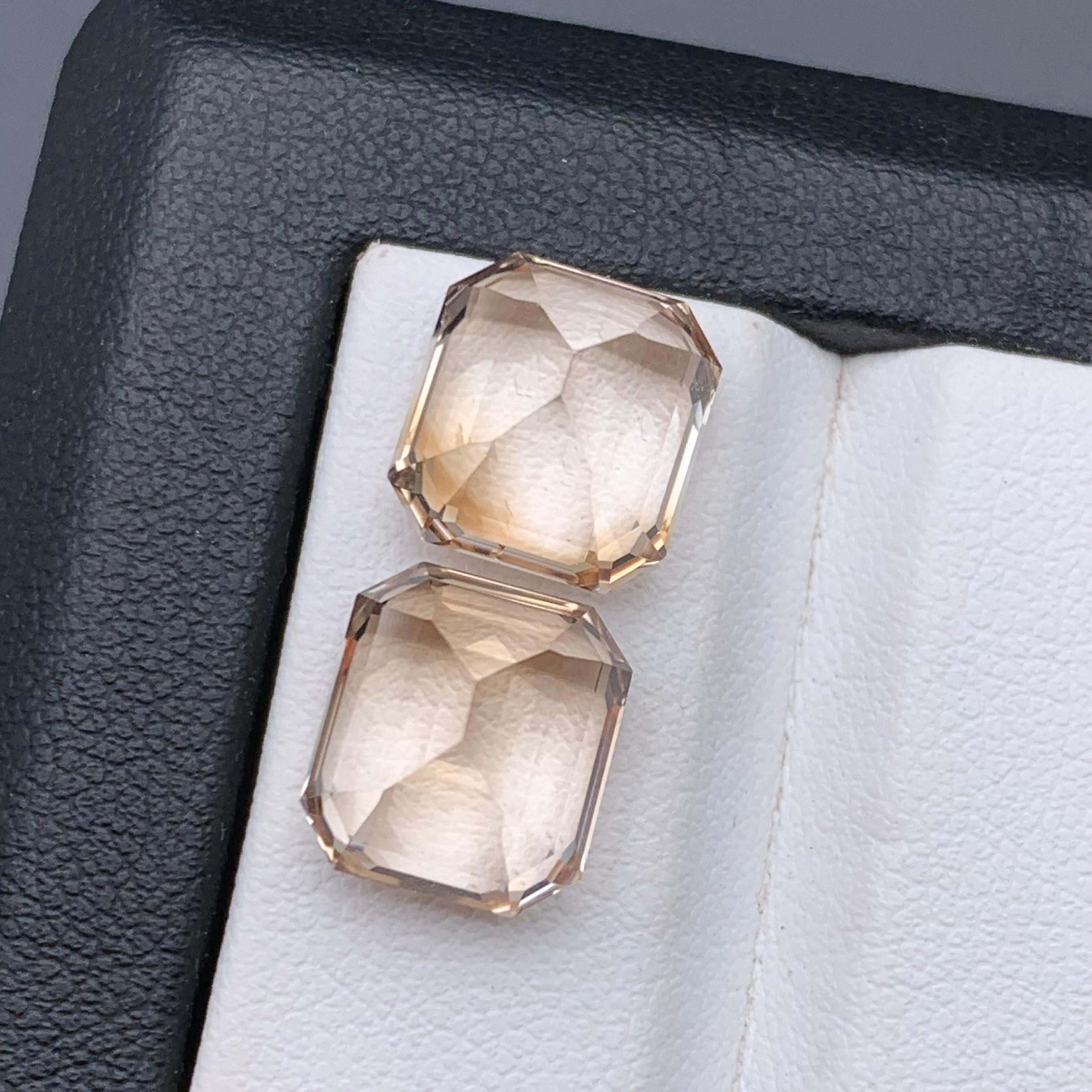 Light Golden Brown Natural Topaz Loose Gemstones Pair Set 15.80 Ct Emerald Cut For Sale 6
