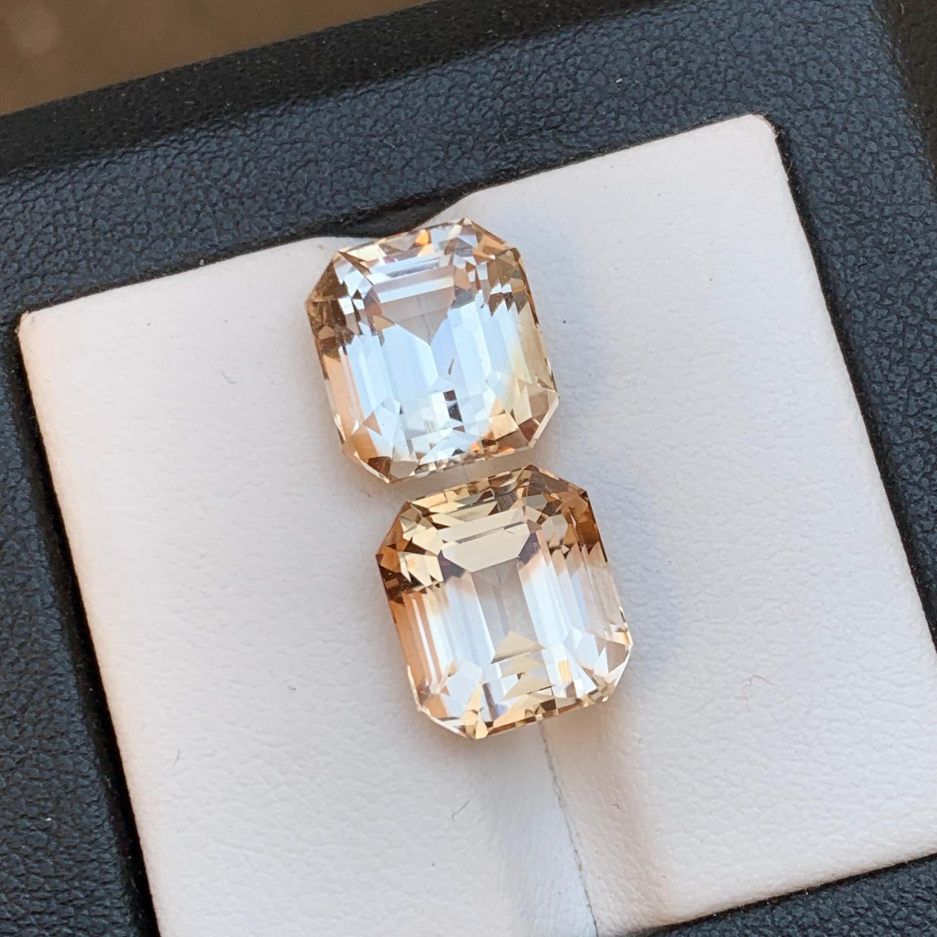 Light Golden Brown Hue Natural Topaz Loose Gemstones Pair Set for Earrings, Necklace Pendant or any other Jewelry Setting-Step Emerald Cut from Skardu, Pakistan!!

💎 GEMSTONE TYPE: Topaz 
⚖️ WEIGHT:  15.80 Carat
🪚 SHAPE & CUT: Step Emerald Cut
📏