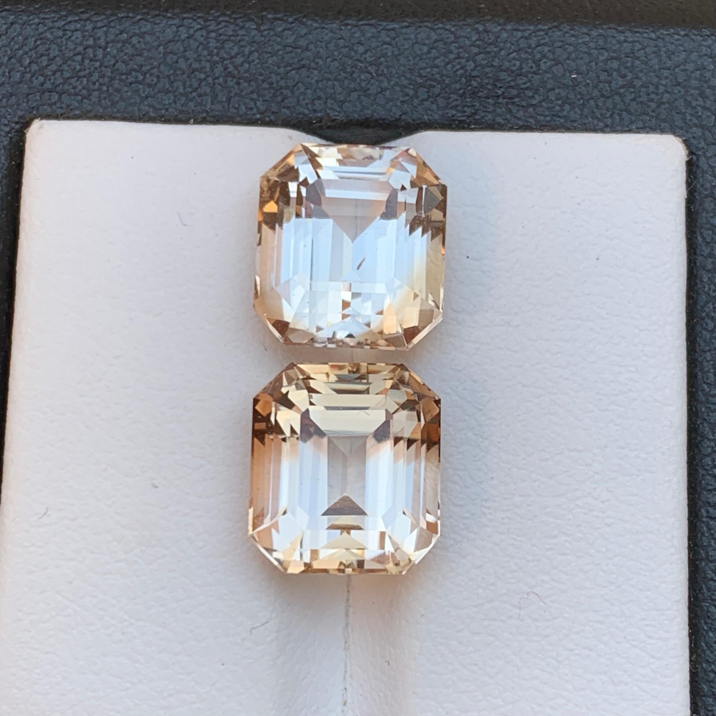 Contemporary Light Golden Brown Natural Topaz Loose Gemstones Pair Set 15.80 Ct Emerald Cut For Sale