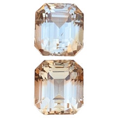 Light Golden Brown Natural Topaz Loose Gemstones Pair Set 15.80 Ct Emerald Cut