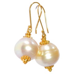 Light Golden South Sea Pearl Earrings in 18K Solid Yellow Gold