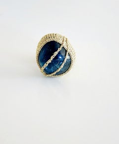 Light Golden Thread Crochet Ring Deep Blue Fluorite