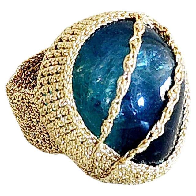 18 Karat Gold Thread Crochet Ring Milky Aquamarine For Sale at 1stDibs