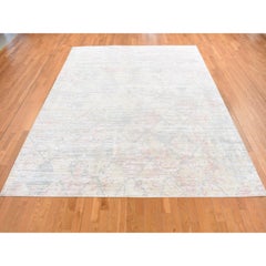 Light Goldenrod Yellow Trellis Design Wool-Pure Silk Hand Knotted Oriental Rug