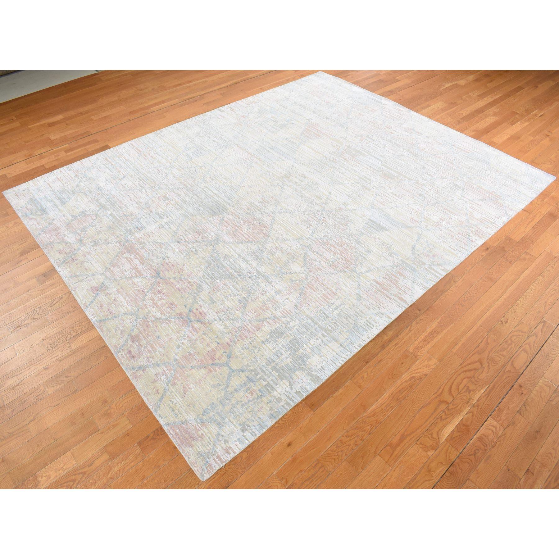 Moderne Tapis oriental clair Goldenrod jaune à motif treillis noué à la main en vente