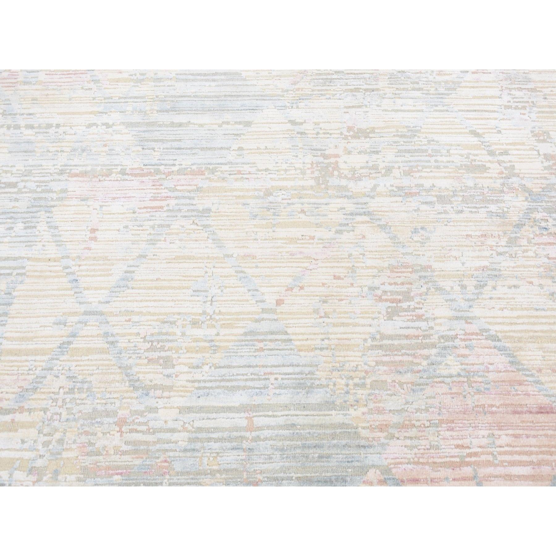 Laine Tapis oriental clair Goldenrod jaune à motif treillis noué à la main en vente