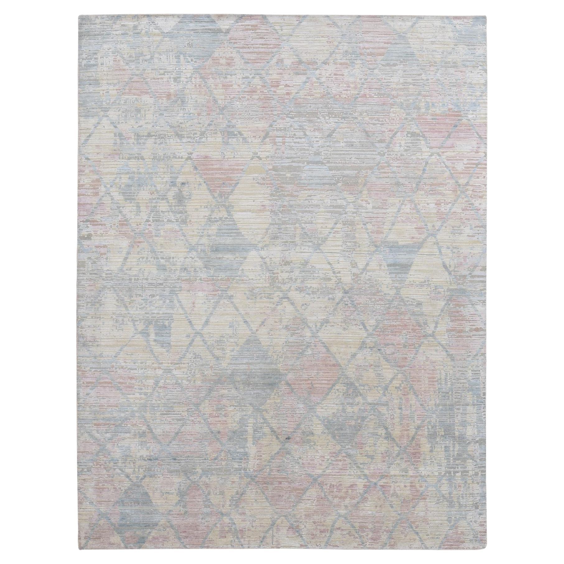 Tapis oriental clair Goldenrod jaune à motif treillis noué à la main en vente