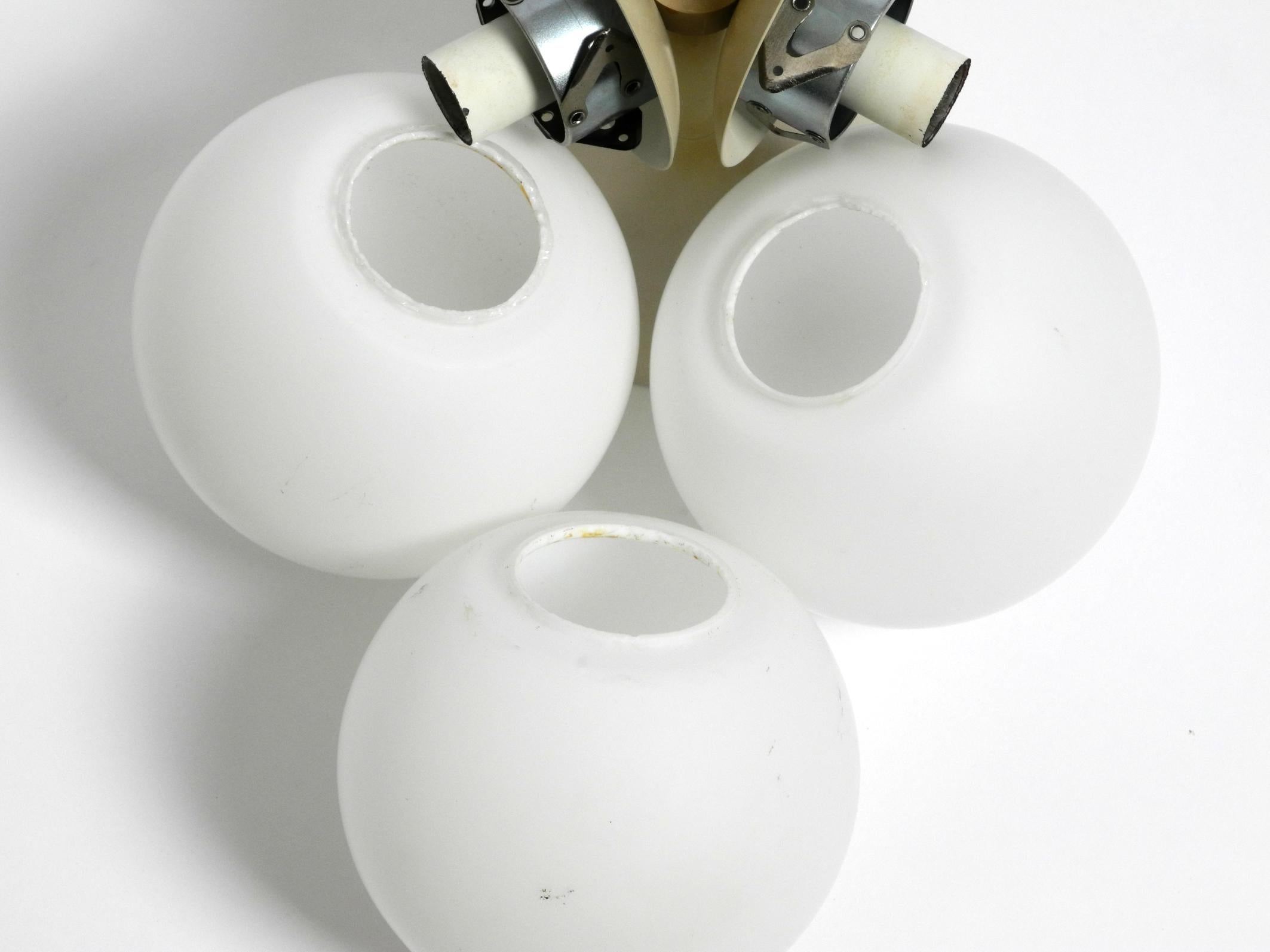 Light gray 1960s Space Age Kaiser Leuchten metal ceiling lamps with 3 glass ball For Sale 4