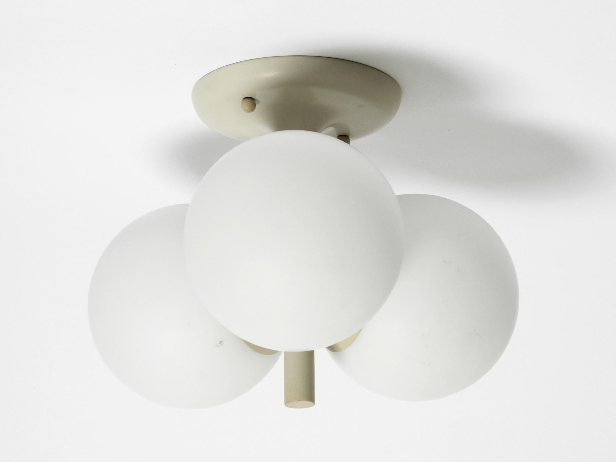 Light gray 1960s Space Age Kaiser Leuchten metal ceiling lamps with 3 glass ball For Sale 7