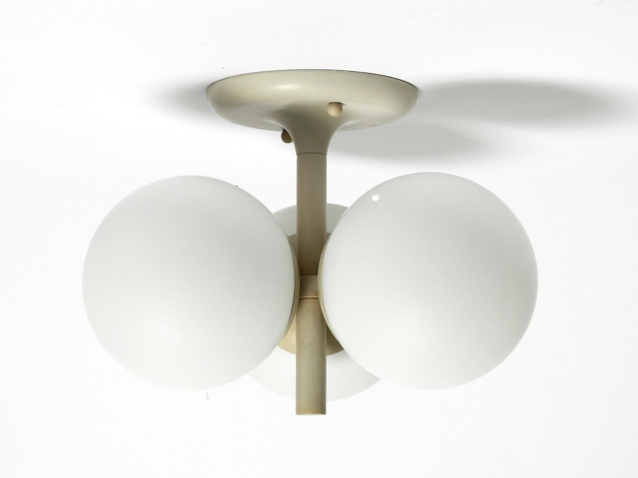 Mid-20th Century Light gray 1960s Space Age Kaiser Leuchten metal ceiling lamps with 3 glass ball For Sale