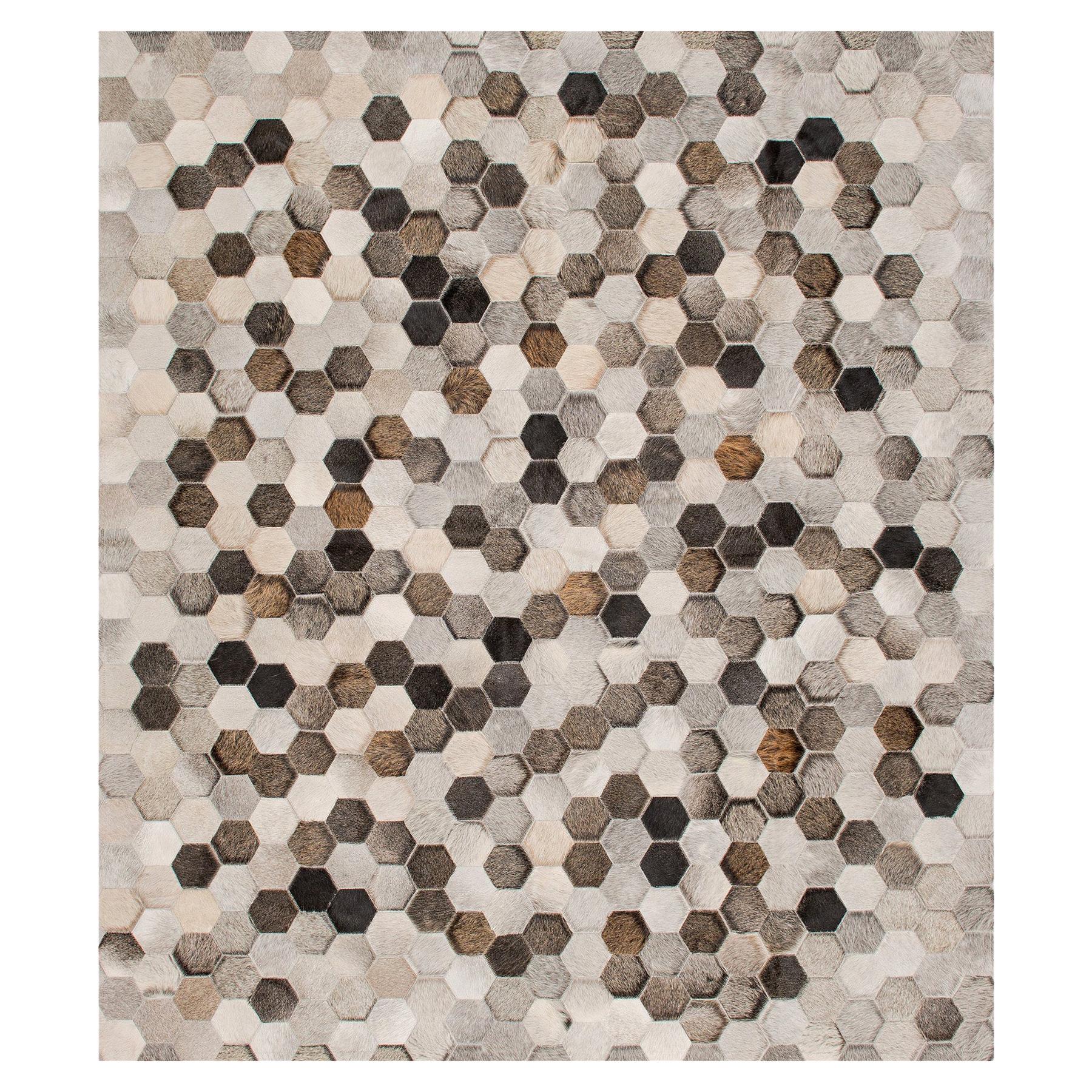 Light Gray and Dark Gray Customizable Angulo Cowhide Area Floor Rug Large For Sale