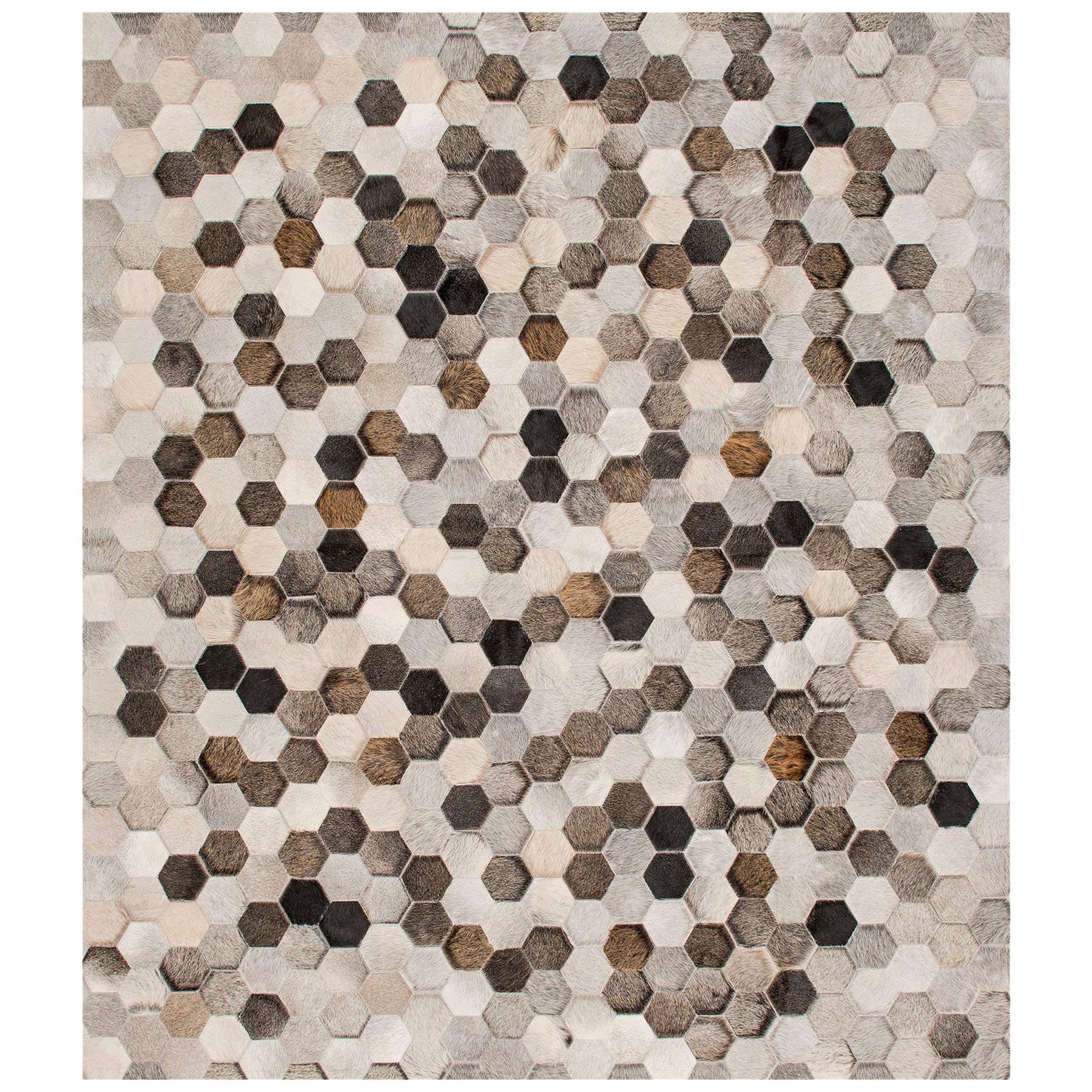 Light Gray and Dark Gray Customizable Angulo Cowhide Area Floor Rug X-Large For Sale