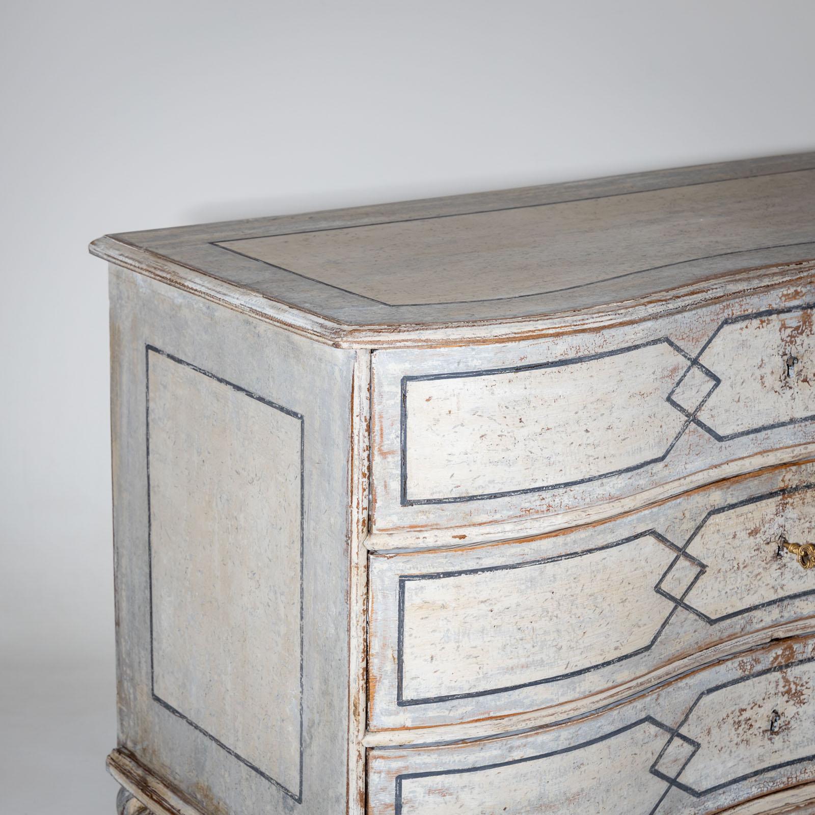 Baroque Light gray baroque chest of drawers, 18th century For Sale