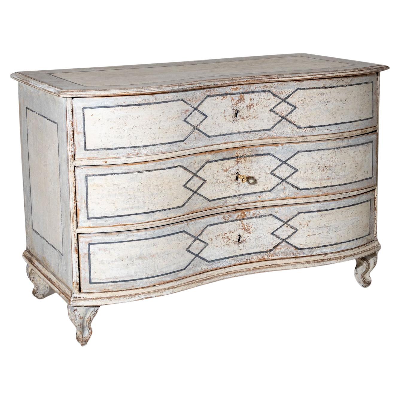 Light gray baroque chest of drawers, 18th century For Sale