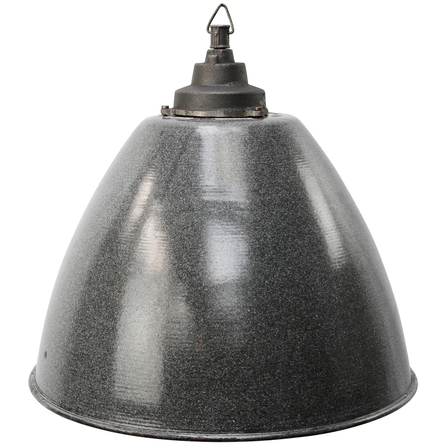 Light Gray Enamel Vintage Industrial Cast Iron Pendant Lights For Sale