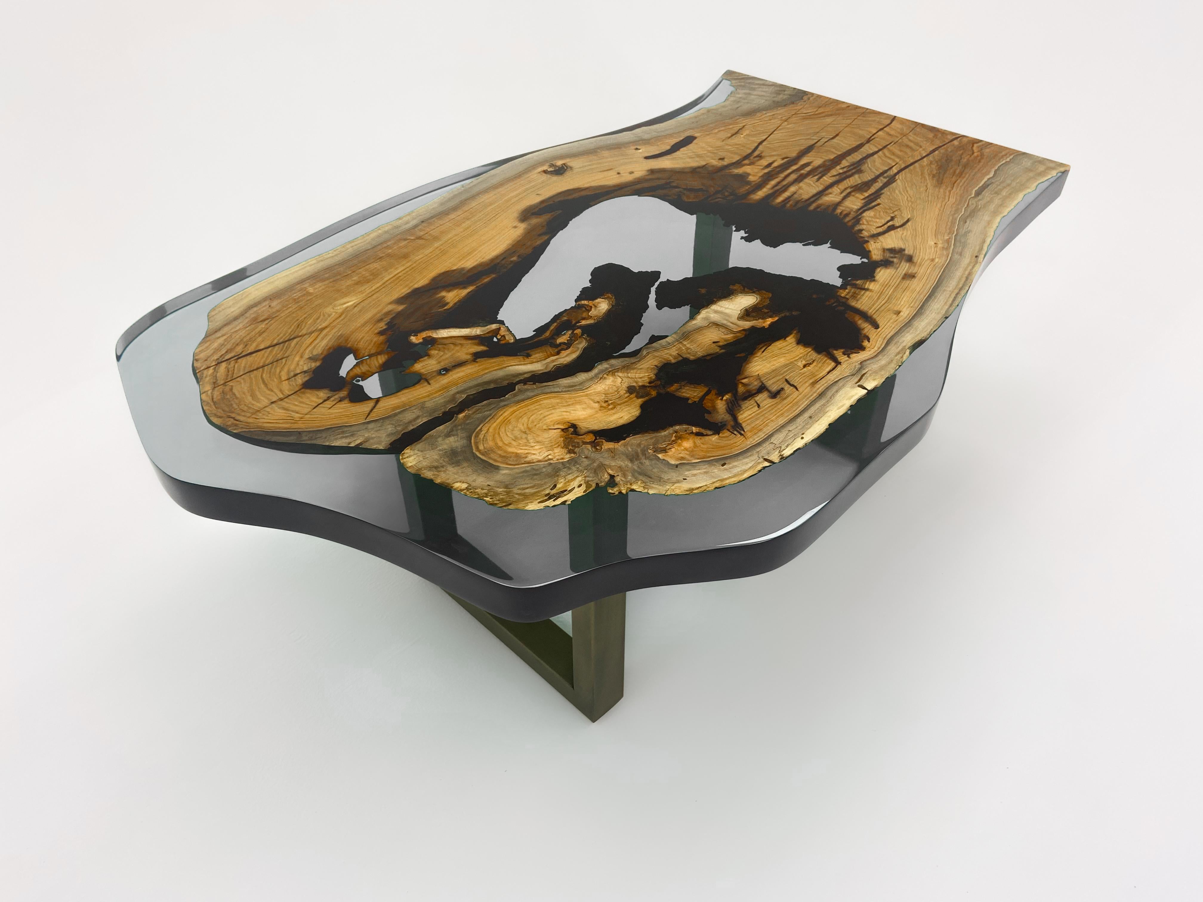 Hand-Carved Light Gray Epoxy Resin Coffee Table For Sale