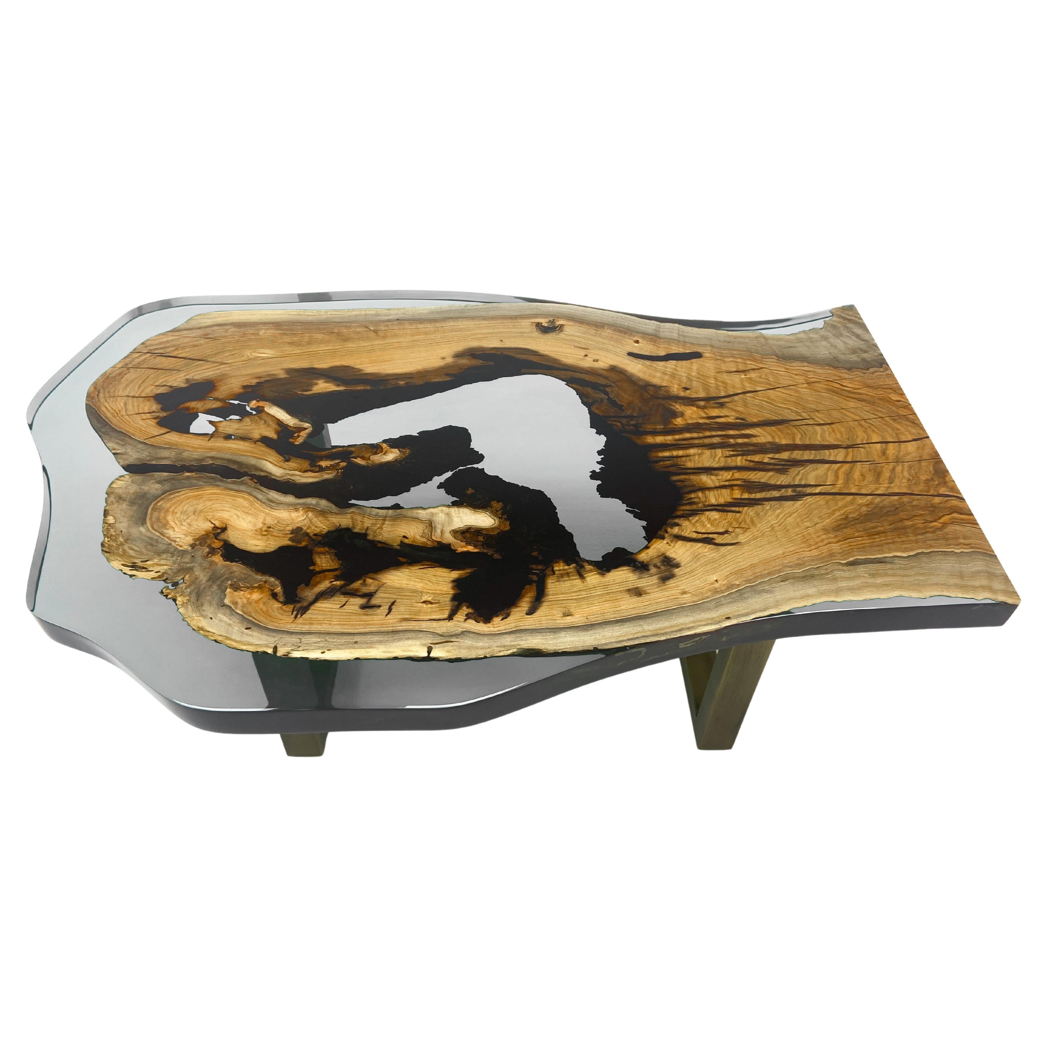 Light Gray Epoxy Resin Coffee Table For Sale