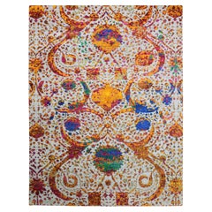 Tapis Sari en soie et laine noués à la main, gris clair, de conception persane, 9' x 12'