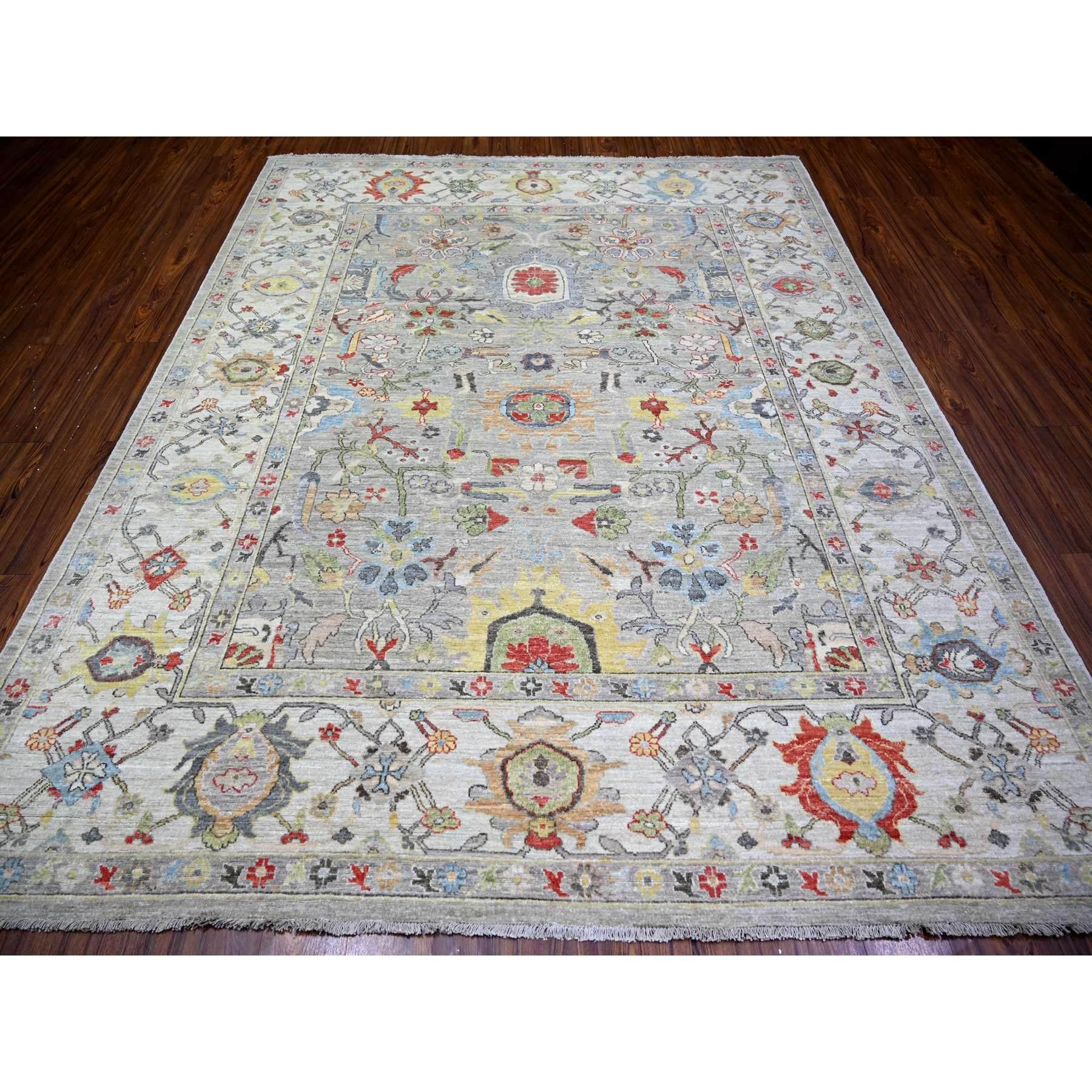 Oushak Lights Light Gray Extra Soft Wool Hand Knotsted Finer Peshawar Oriental Rug 8'0