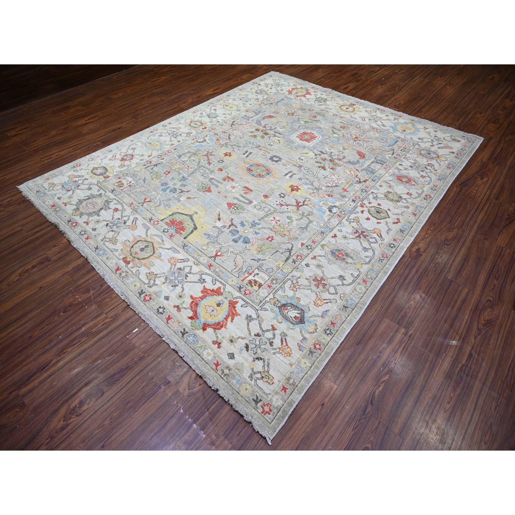 Afghan Lights Light Gray Extra Soft Wool Hand Knotsted Finer Peshawar Oriental Rug 8'0