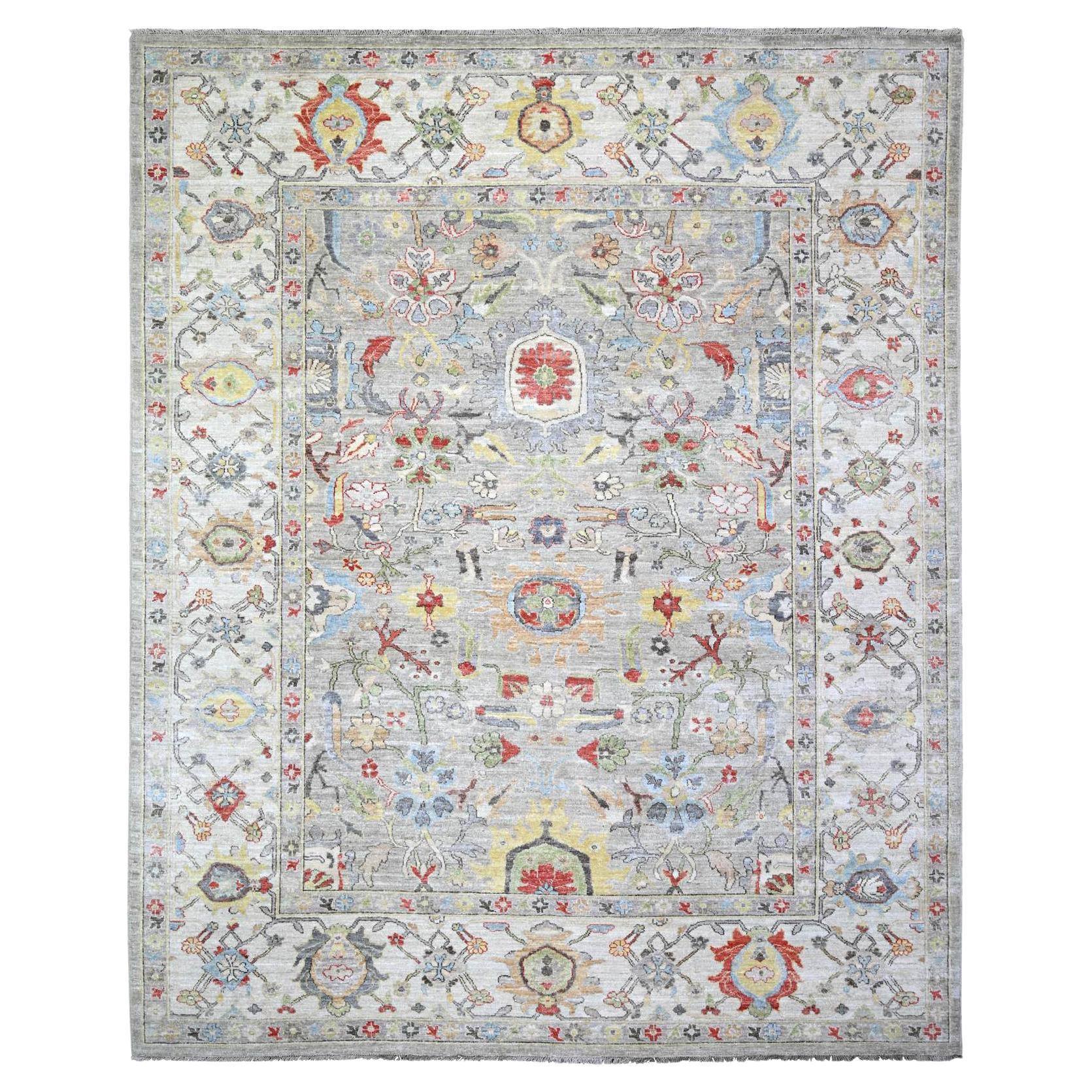 Light Gray Extra Soft Wool Hand Knotted Finer Peshawar Oriental Rug 8'0" x 9'9"