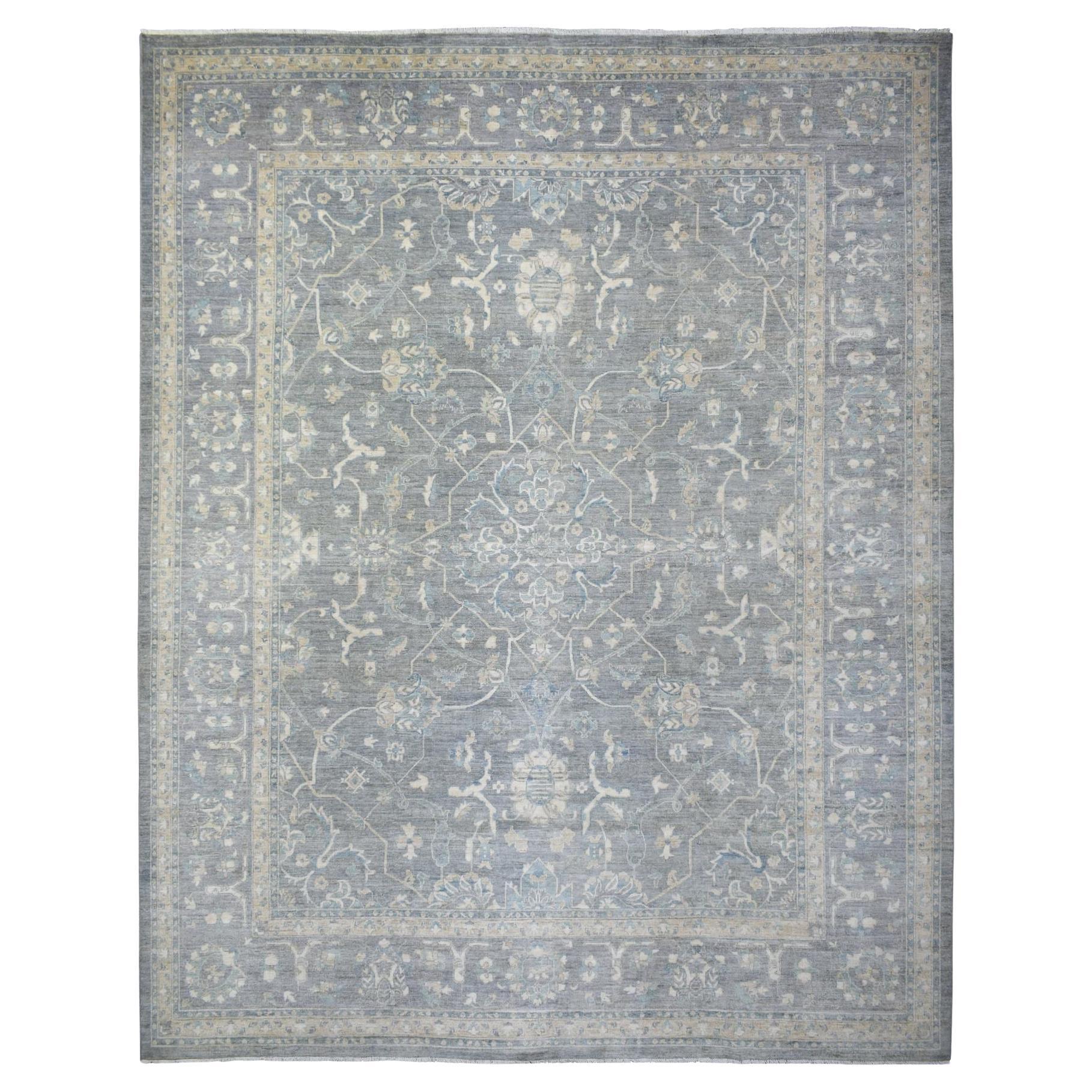 Handgeknüpfter Teppich aus weicher Wolle in Übergröße 12'0" x 14'6" in Hellgrau, feiner Peshawar