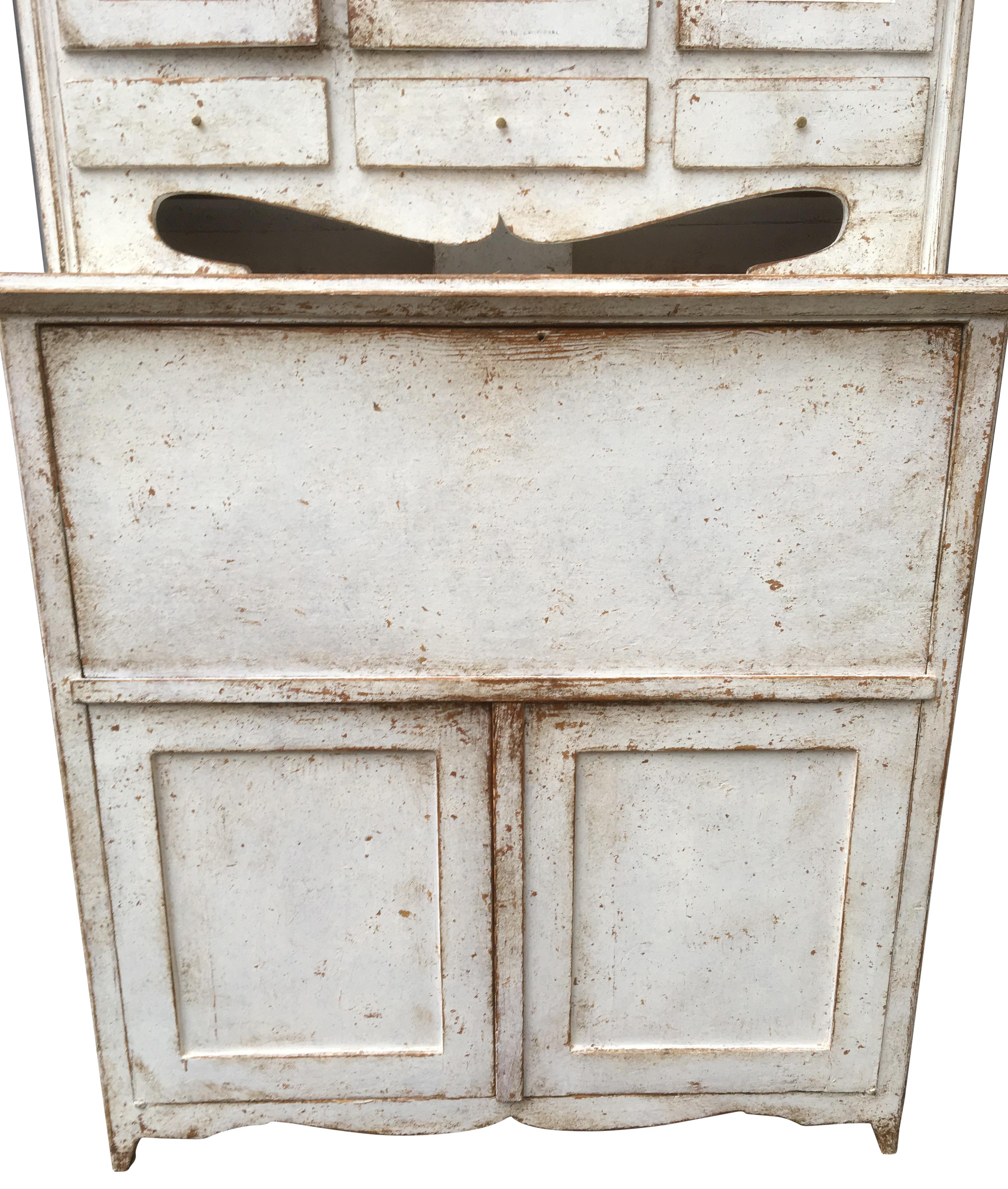 Light Gray Gustavian Clock Cabinet with Drop-Front Desk, Sweden, circa 1810 In Good Condition In Haddonfield, NJ