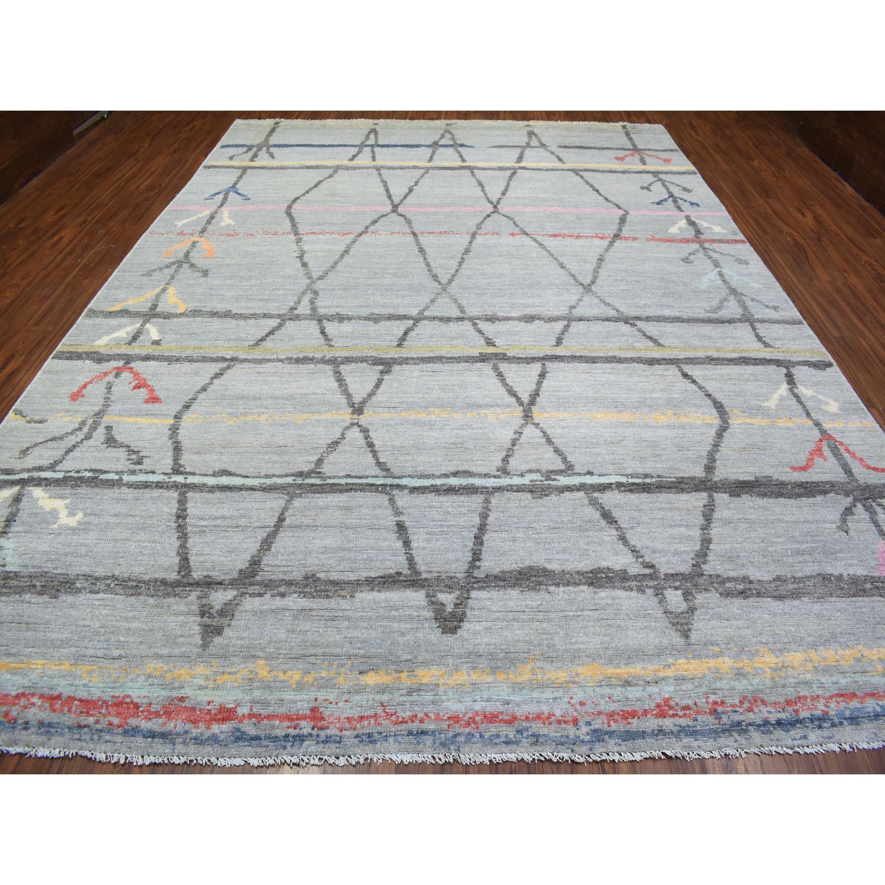 Medieval Light Gray Hand Knotted Boujaad Moroccan Berber Design Soft Wool Rug 10' x 13'9