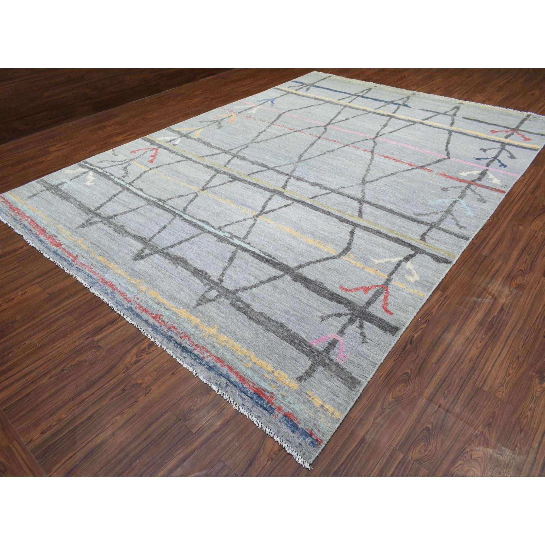 Afghan Light Gray Hand Knotted Boujaad Moroccan Berber Design Soft Wool Rug 10' x 13'9