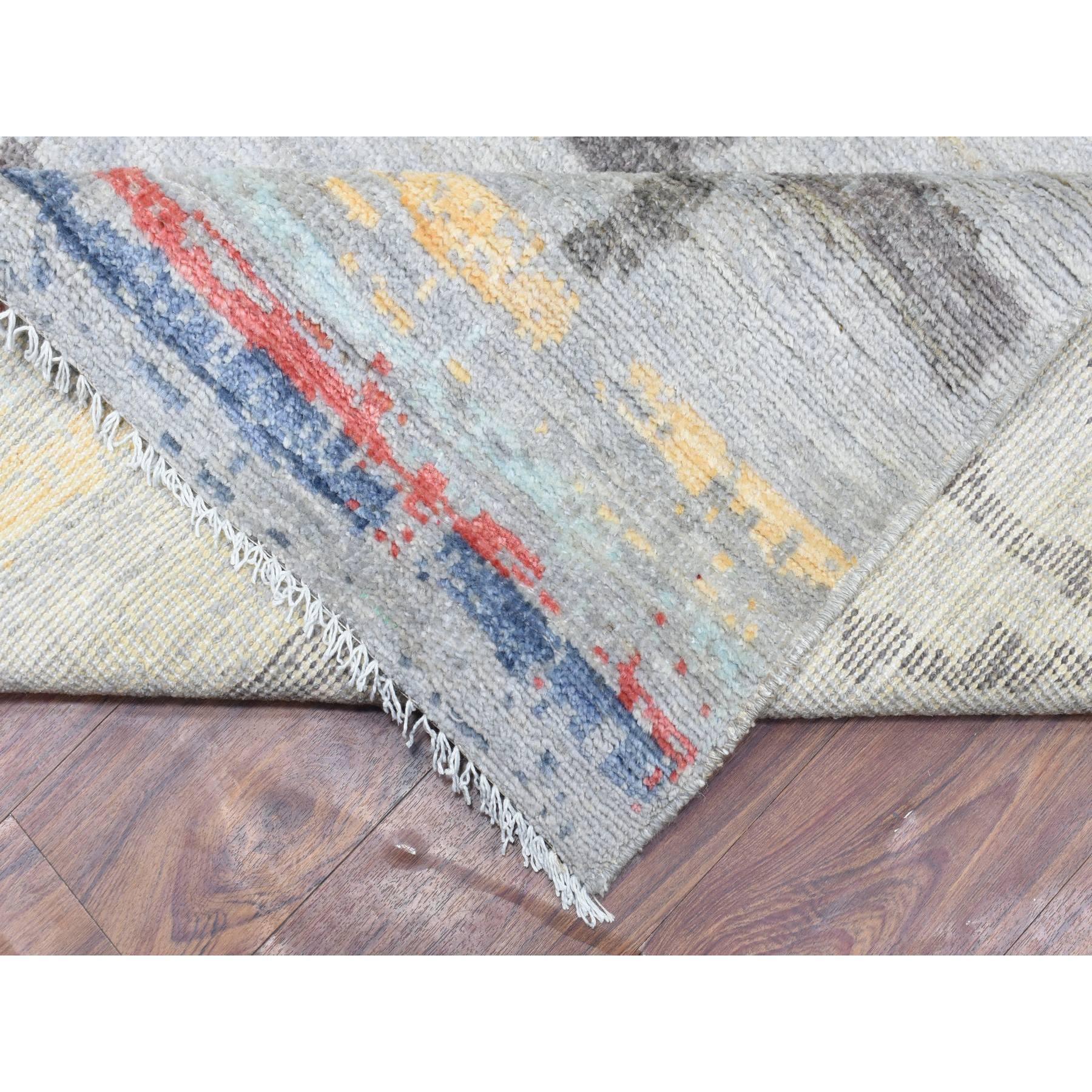 Contemporary Light Gray Hand Knotted Boujaad Moroccan Berber Design Soft Wool Rug 10' x 13'9