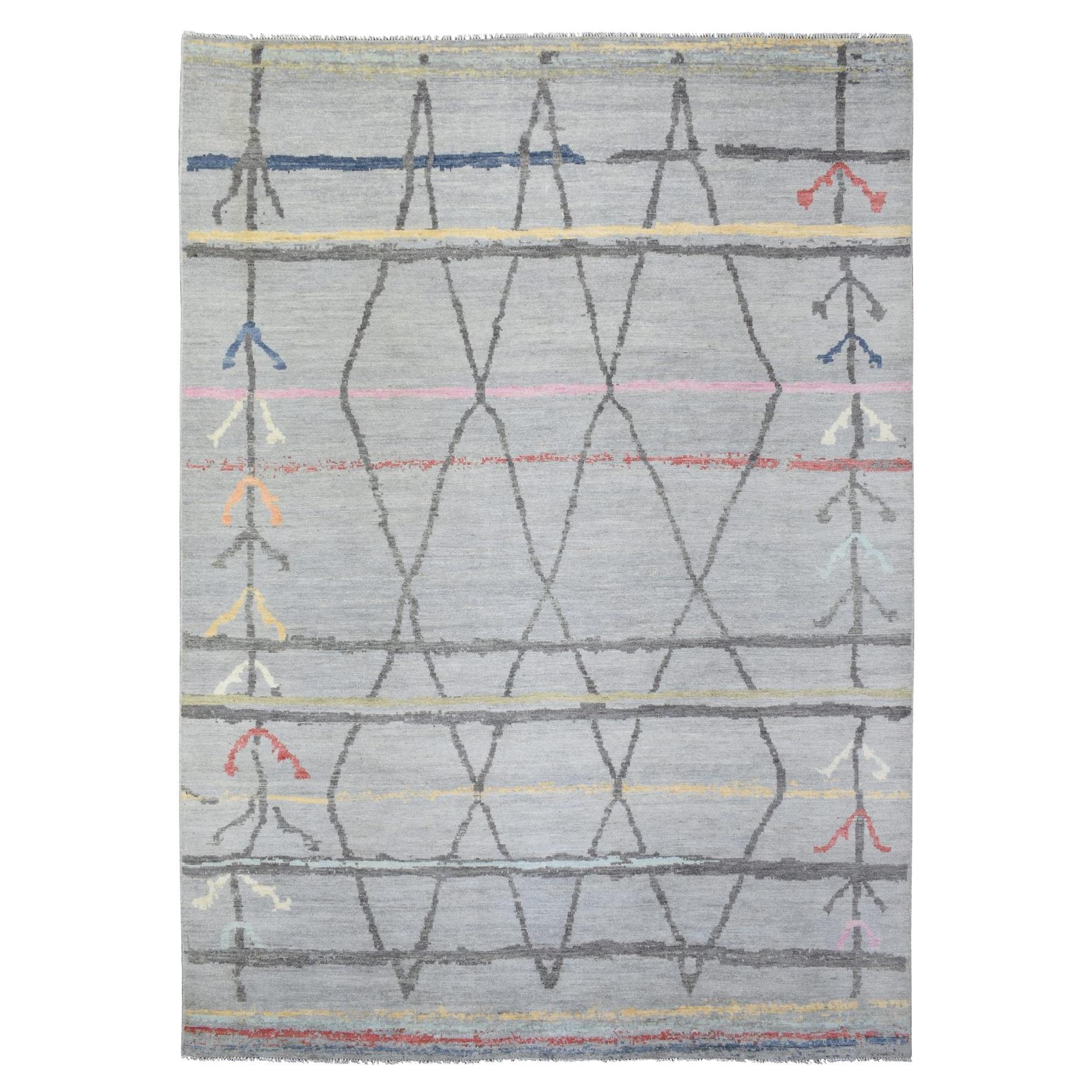 Light Gray Hand Knotted Boujaad Moroccan Berber Design Soft Wool Rug 10' x 13'9" For Sale