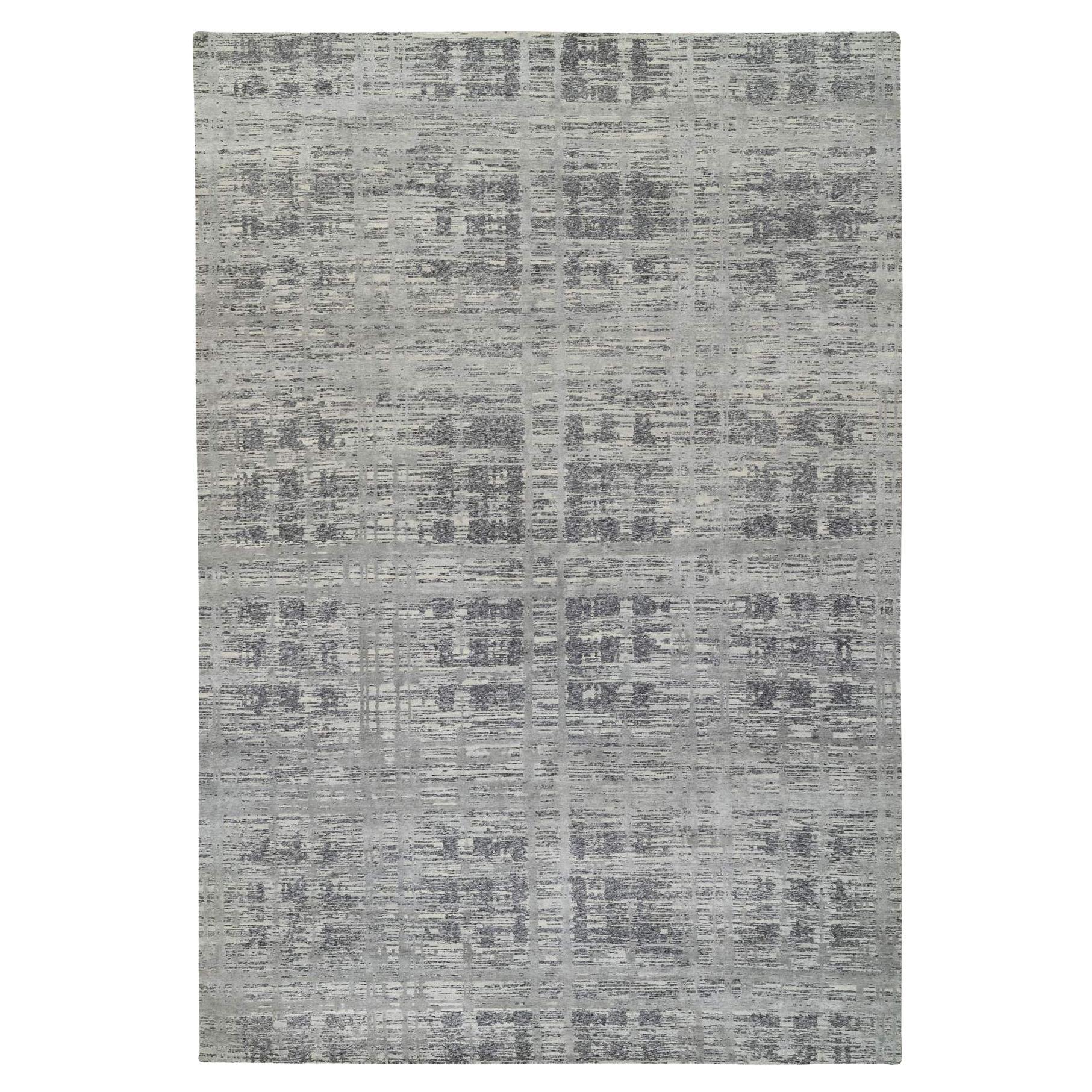 Tappeto oversize in lana naturale grigio chiaro annodato a mano dal design moderno 12'0" x 18'3"