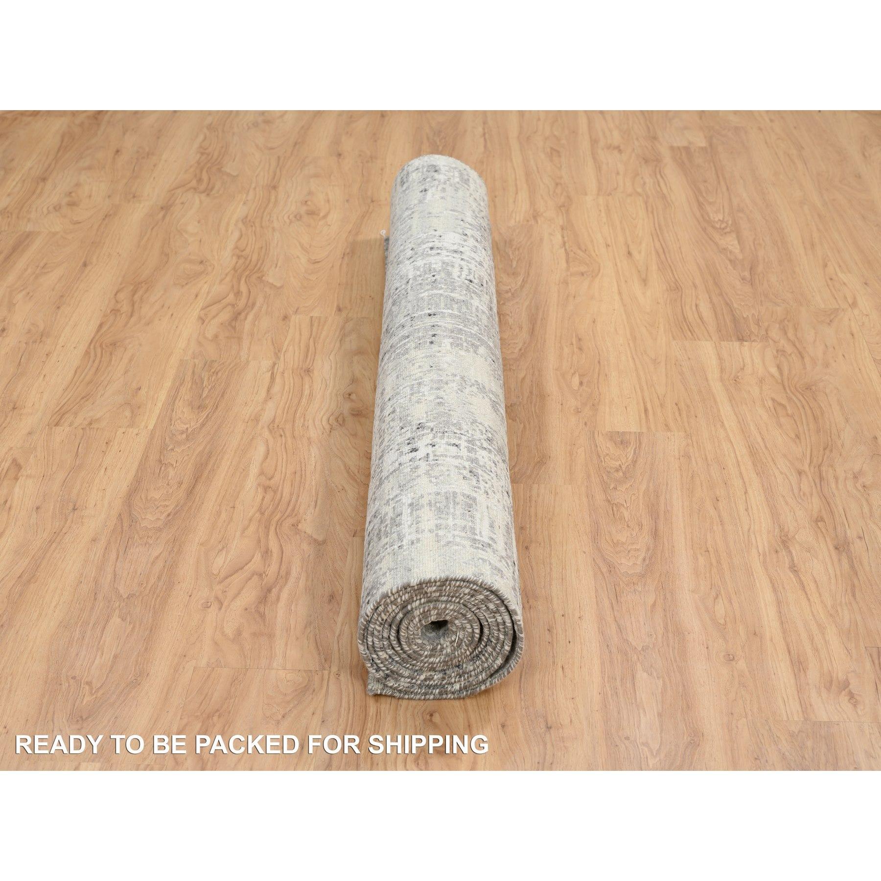Tappeto Runner Grigio Chiaro in Lana Annodata a Mano dal Design Moderno (a) Gallery 6'0