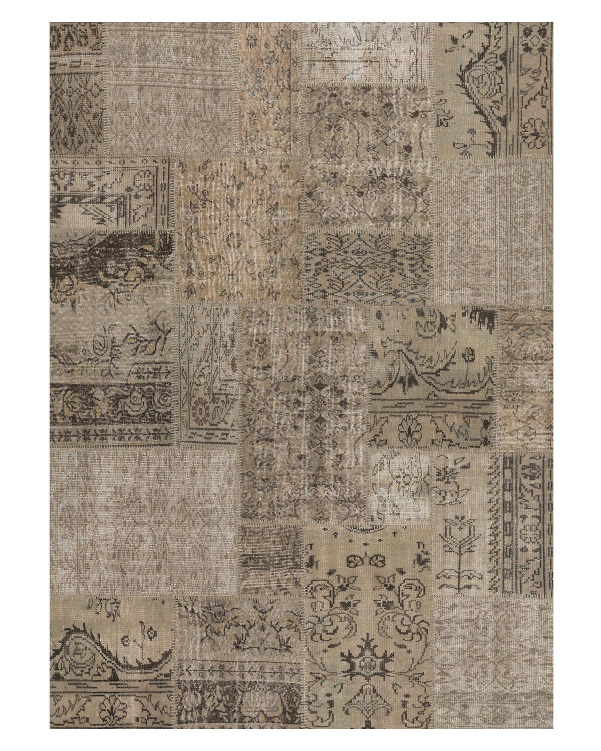 Alfombra rectangular tejida a mano neutra gris claro L16 Patchwork 250 by Mohebban Italiano en venta