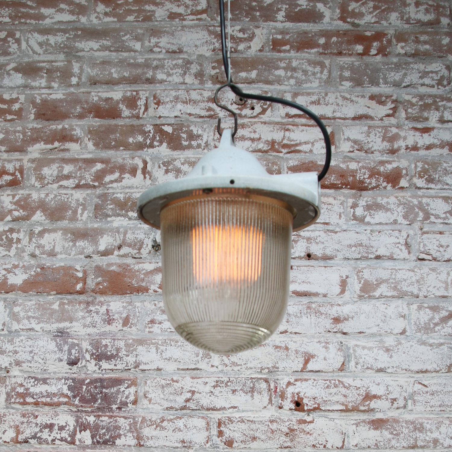 Polish Light Gray Metal Vintage Industrial Striped Glass Hanging Lamps Pendants