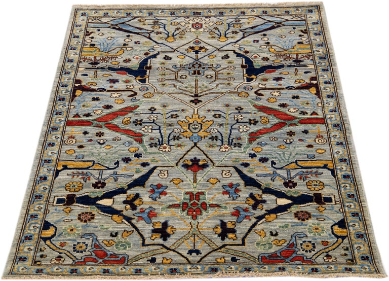 Light Gray Modern Bidjar Style Handmade Designed Wool Rug For Sale at ...