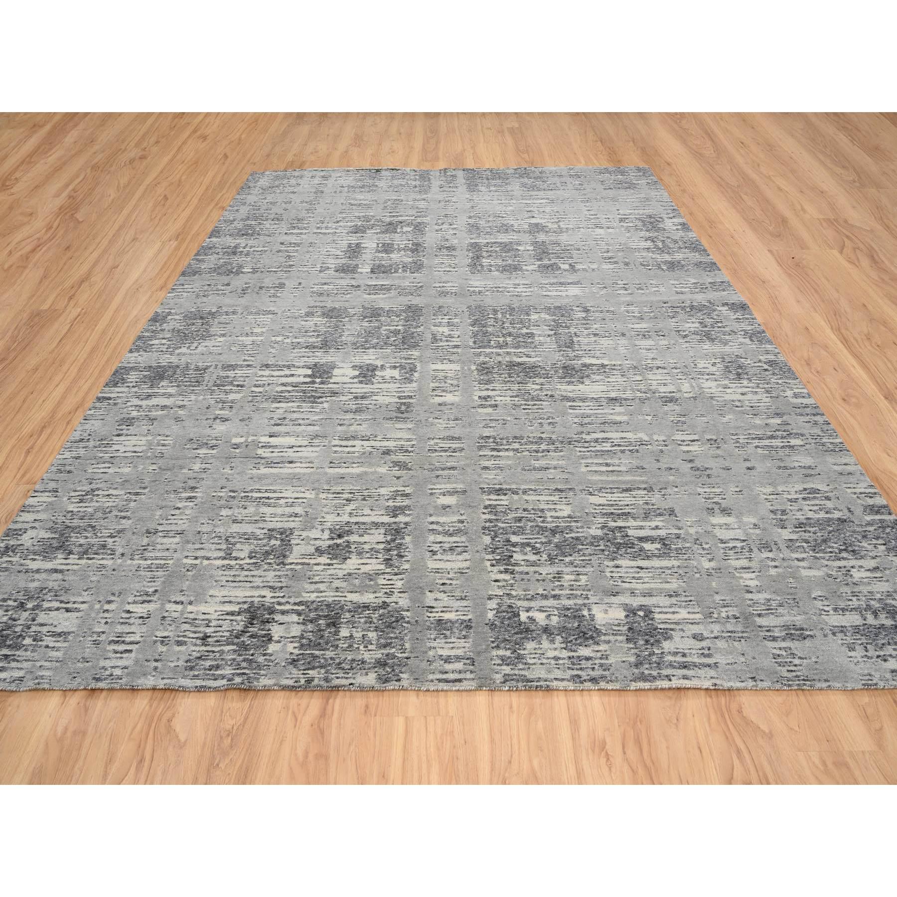 Moderno Tappeto orientale grigio chiaro dal design moderno in lana naturale annodato a mano 9'2